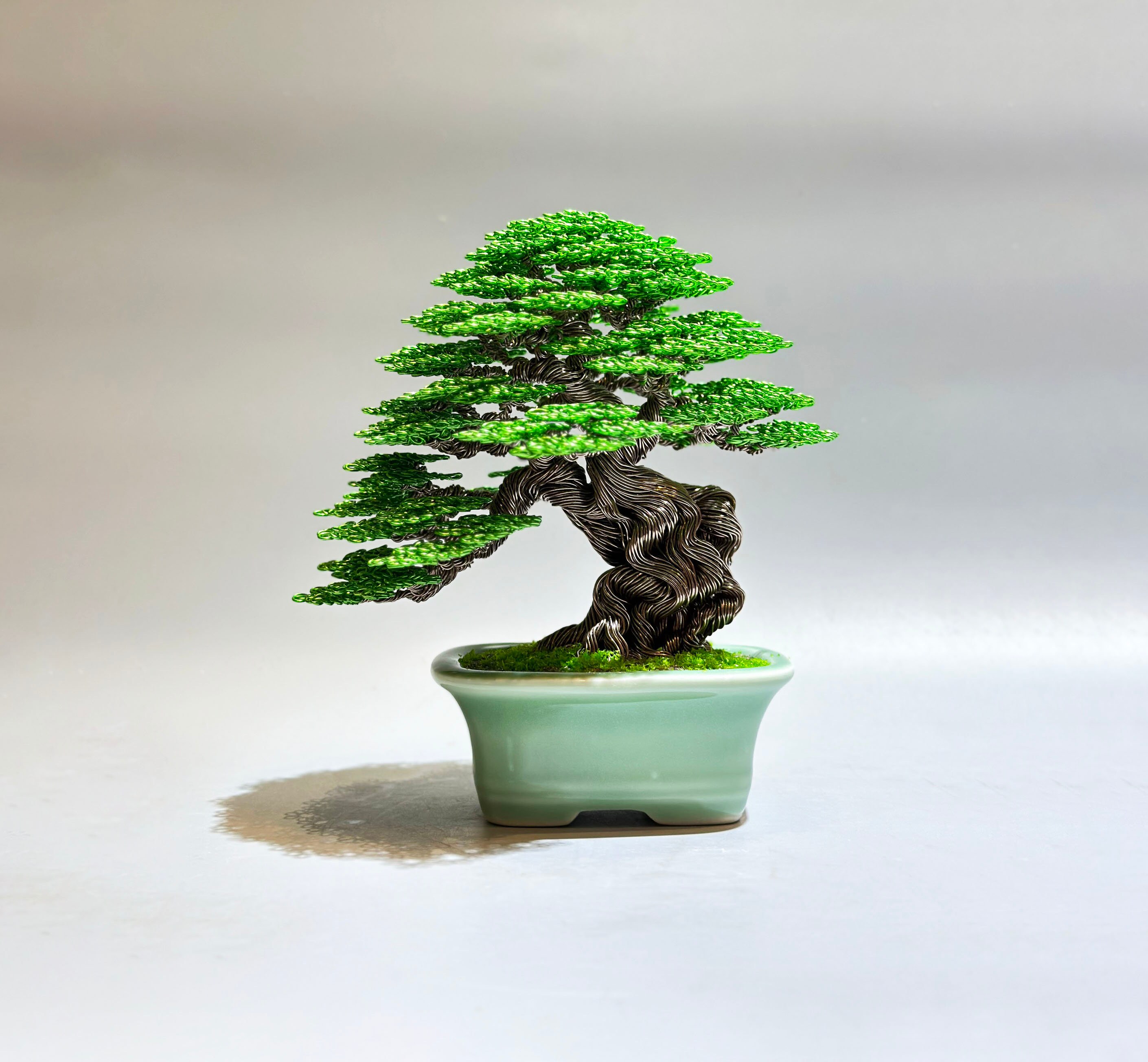 衣装盆 Wire Bonsai Tree With Green Leaves, Home Deco, Handmade