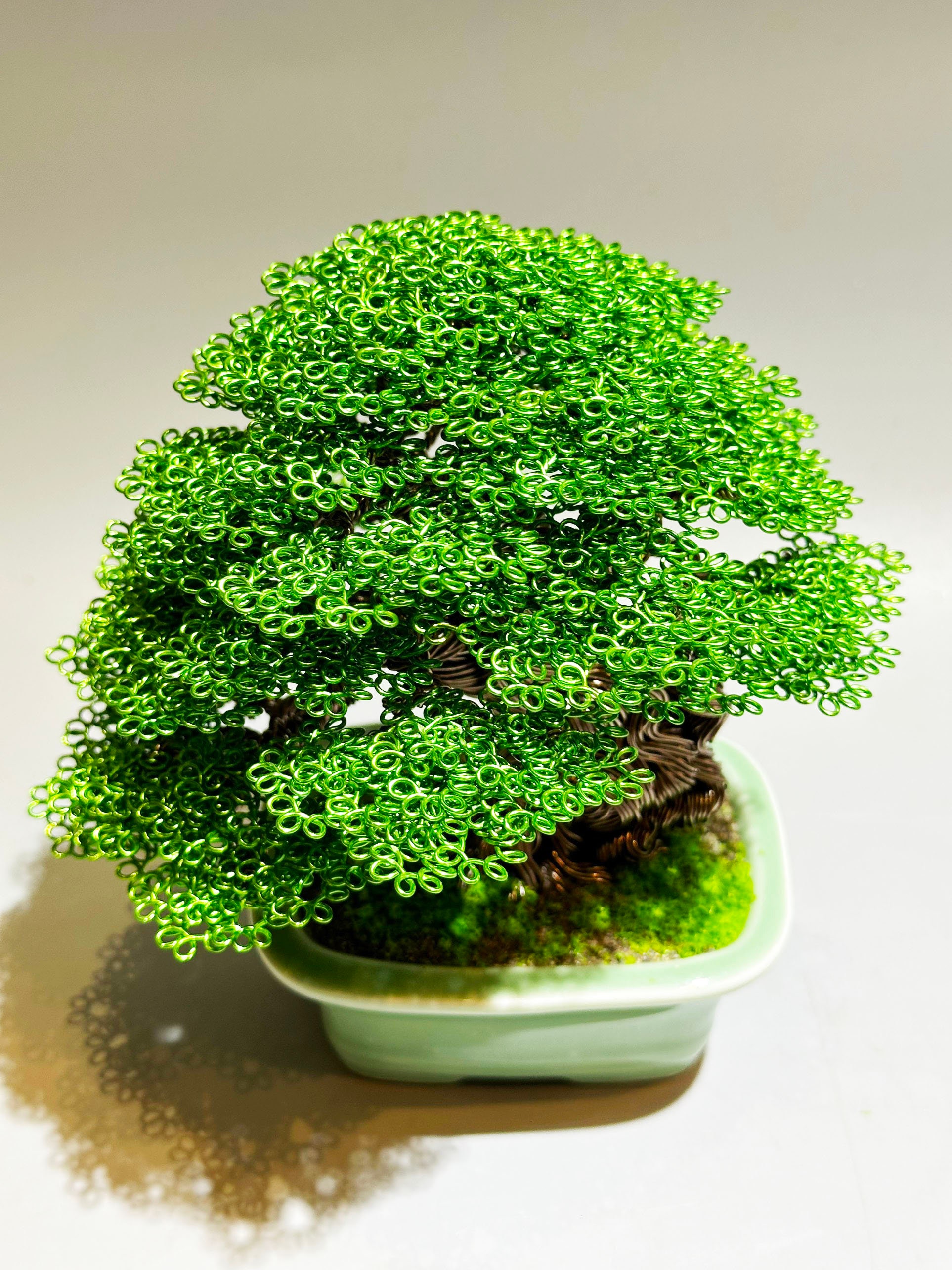 Wire Bonsai Tree With Green Leaves, Home Deco, Handmade Wire Bonsai Tree With Green Leaves, Home Deco, Handmade