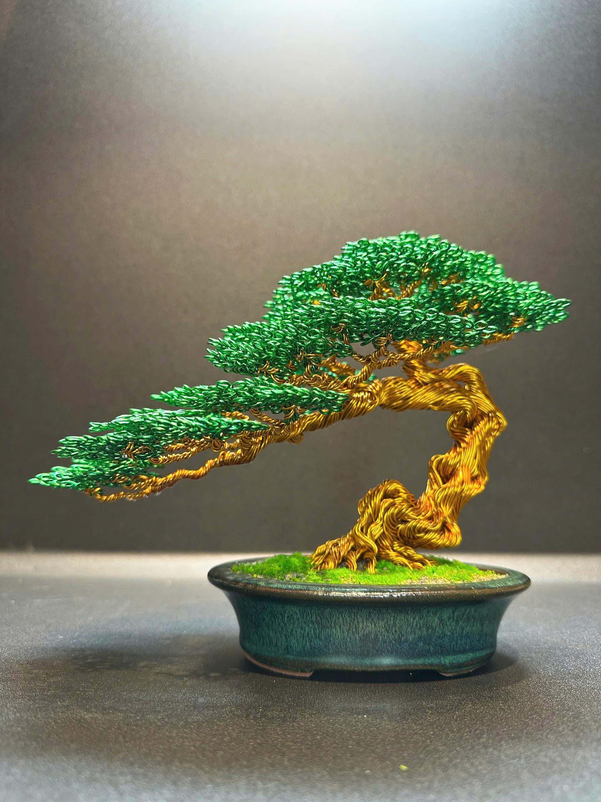 銅線盆栽、ワイヤーツリー彫刻、生命の木、デスク装飾、盆栽、本棚装飾