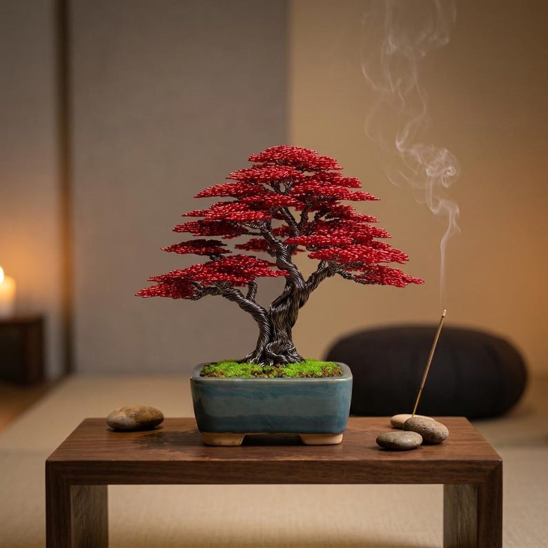Copper wire bonsai tree, wire tree sculpture, tree of life, desk decor, bonsai tree, bookcase decor, father's day gift, gift for him image 4