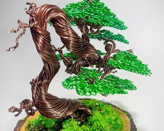ユニークな松のベースを備えたワイヤー盆栽、盆栽、ワイヤーツリーの