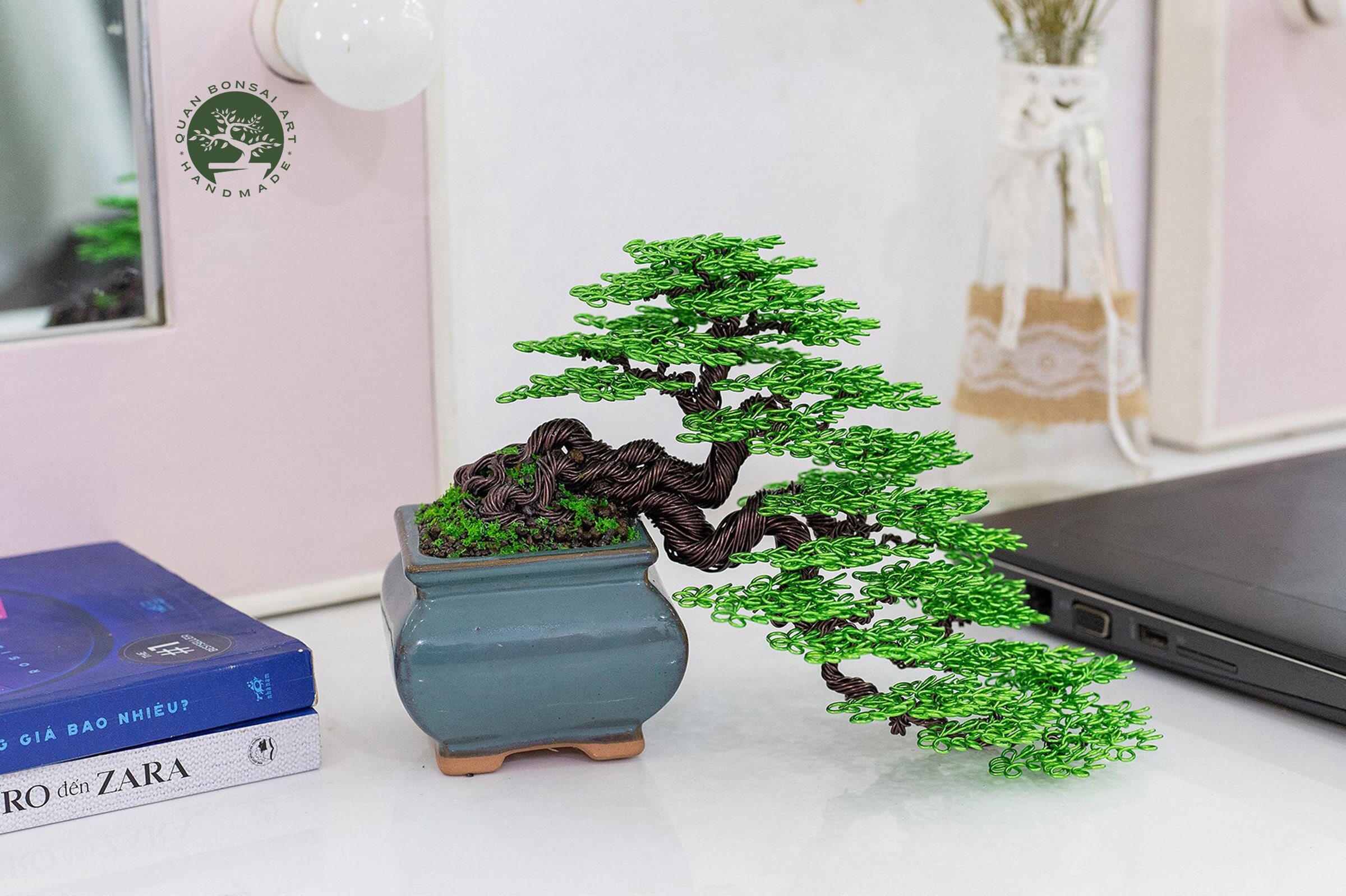 ワイヤーアート盆栽 ワイヤー製緑色盆栽風オブジェ : ホーム＆キッチン