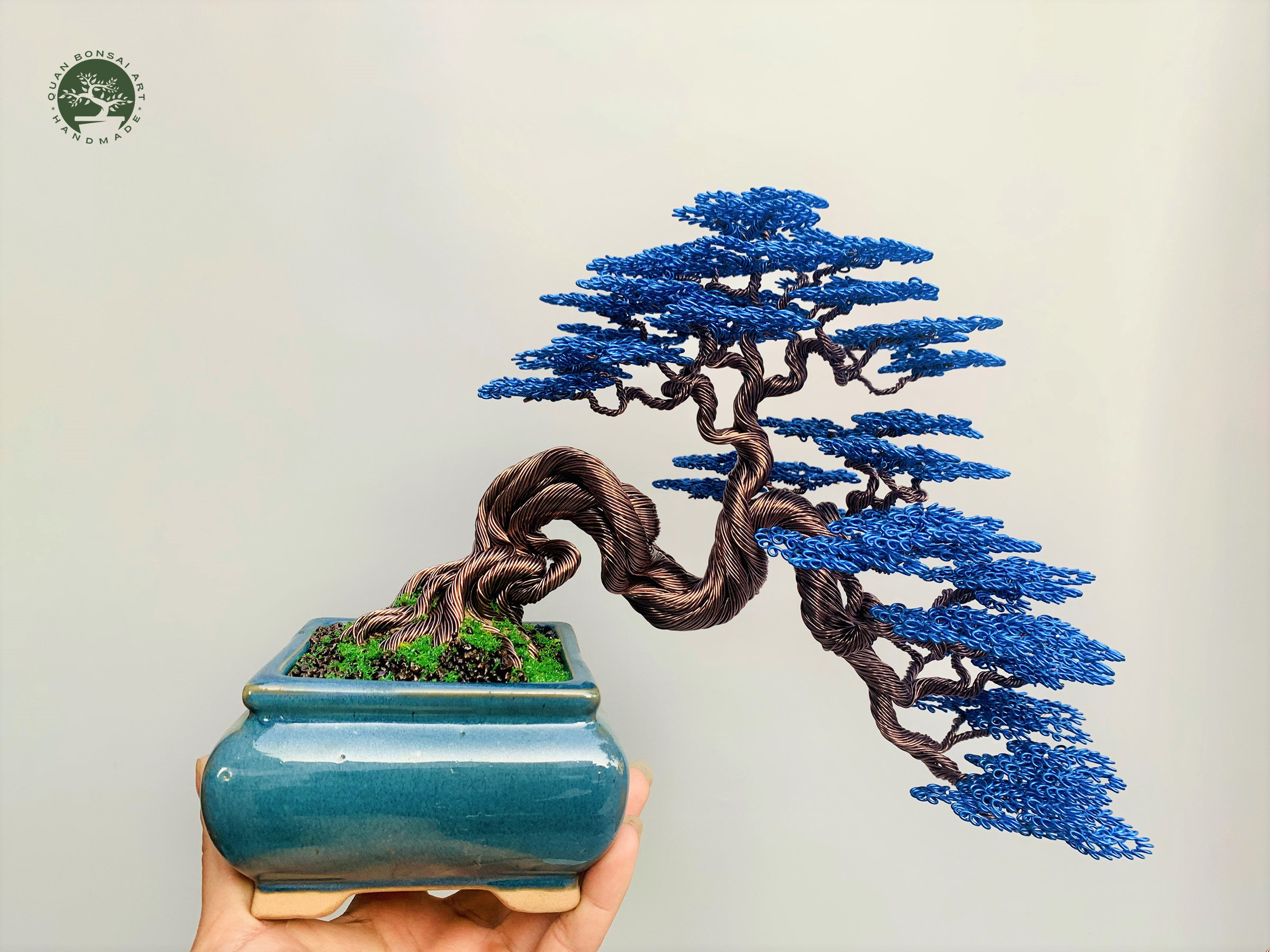 Escultura de árbol bonsái de alambre artificial grande con maceta de  cerámica, alambre de aluminio y