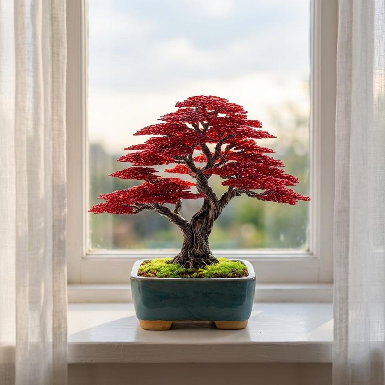 Copper wire bonsai tree, wire tree sculpture, tree of life, desk decor, bonsai tree, bookcase decor, father's day gift, gift for him image 2