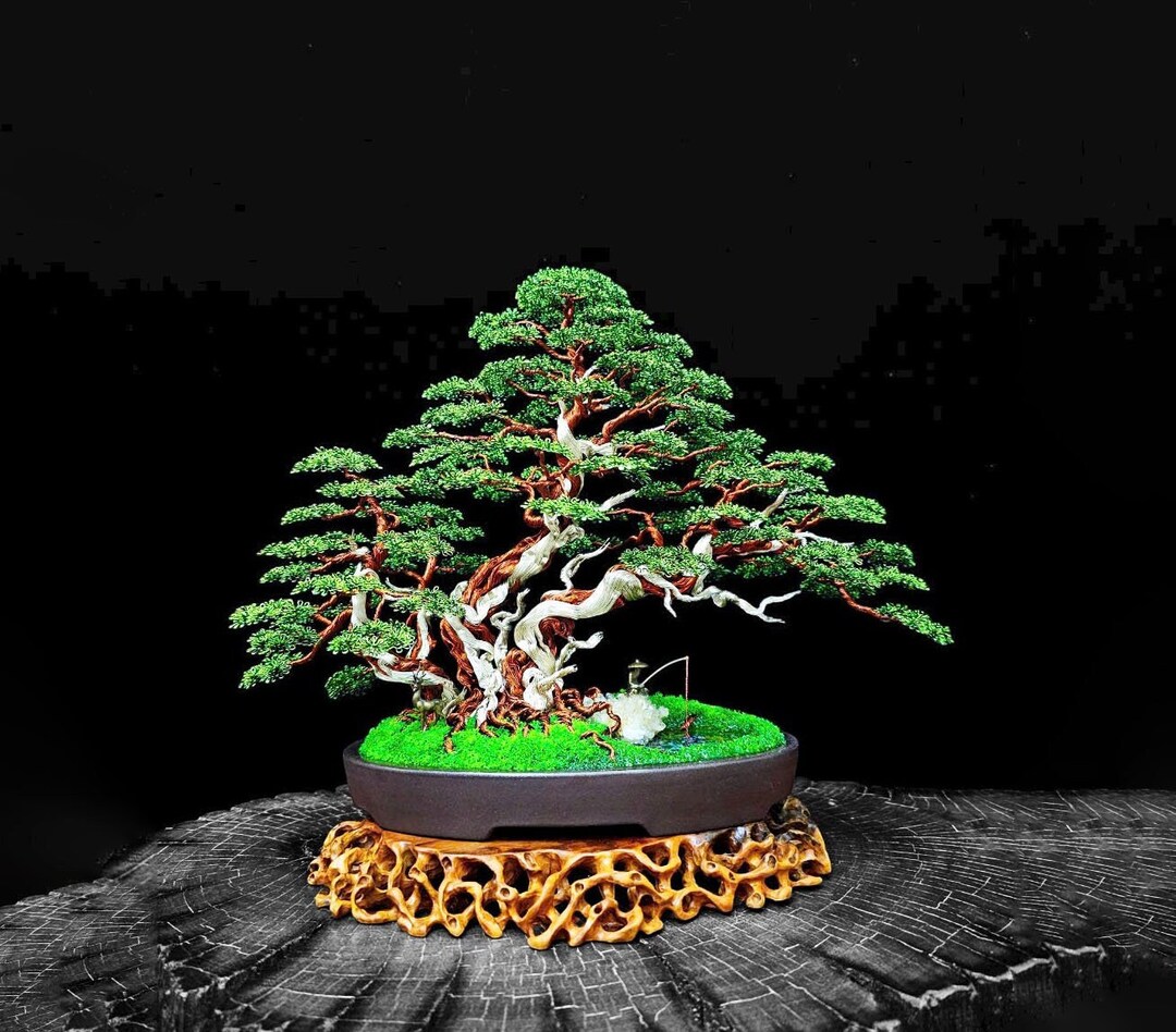Make to Order Copper Wire Bonsai Tree With Green Leaves, Home Deco ...