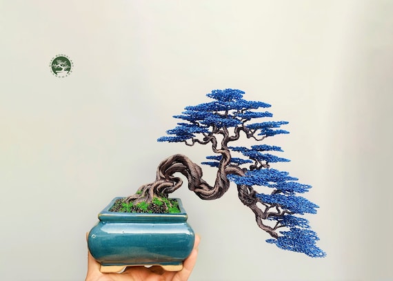 Wire Bonsai Tree With Blue Leaves, Bonsai Tree, Wire Tree Sculpture, Copper Wire  Bonsai Tree, Bookcase, Mother Day Gift, Tree of Life - Etsy
