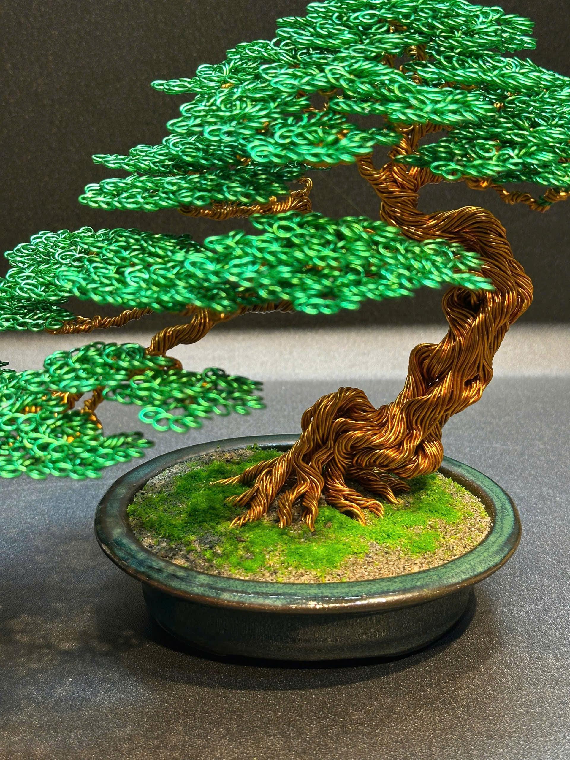 銅線盆栽、ワイヤーツリー彫刻、生命の木、デスク装飾、盆栽、本棚装飾