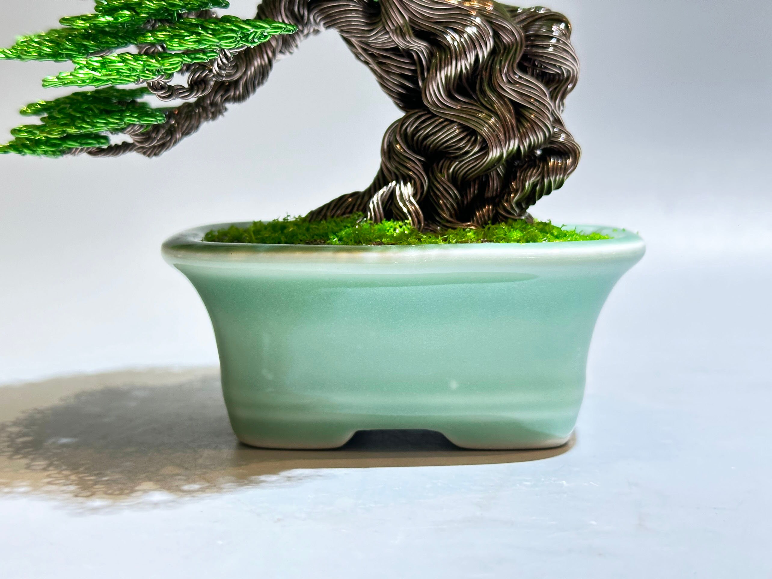 Wire Bonsai Tree With Green Leaves, Home Deco, Handmade Wire Bonsai Tree With Green Leaves, Home Deco, Handmade