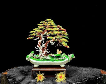 Copper Wire Bonsai Tree Sculpture: Handmade Desk Decor