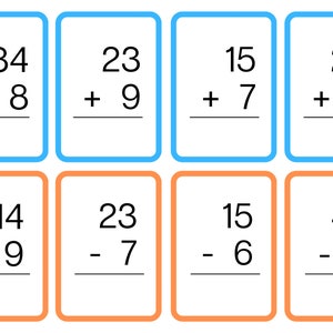 Mathematics flash cards with addition, subtraction and multiplication tables