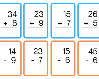 Mathematics flash cards with addition, subtraction and multiplication tables