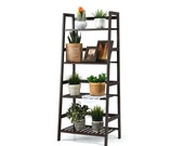 Bamboo 4-Tier Ladder Shelf, Plant Display Stand Rack, Bookshelf, Bookcase, Bathroom and Kitchen Organizer Shelf Dark Brown