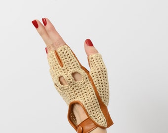 Olivia crochet back leather gloves