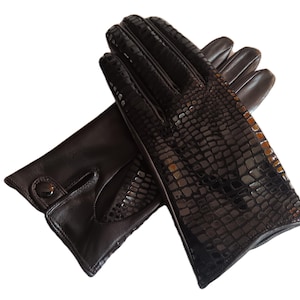 Croco, women&#39;s Italian hairsheep nappa leather glove, pure silk lined