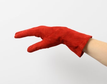 Alice women&#39;s Italian hairsheep suede leather gloves with 100% merino wool lining, dress gloves, apple green, red, fuchsia colours