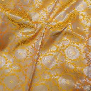 Yellow Gold Brocade Fabric, Indian Brocade Fabric, Indian Wedding Bridal Dress Material, Brocade Fabric For Bridal Dresses By The Yards