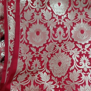Red and Gold Silk Brocade Fabric, Indian Wedding Bridal Dress Material, Wedding Bridal Dress, Fabric by the meter