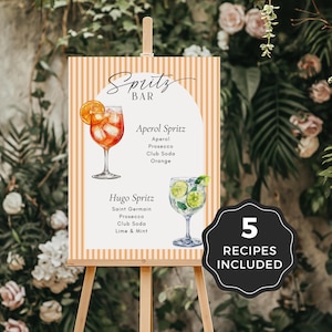 Aperol Spritz Hugo Spritz signe modèle canva modifiable, carte de recette de Spritz cocktail Signature, chevalet de menu de bar mariage, enseigne Spritz Bar S02
