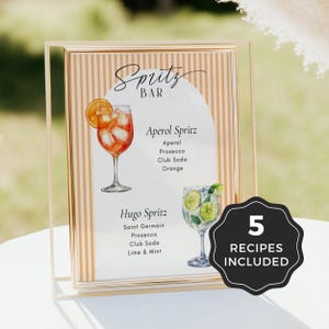 Aperol Spritz Hugo Spritz Sign Canva Vorlage bearbeitbar, Signature Cocktail Spritz Rezeptkarte, Hochzeitsbarkarte, Spritz Bar Beschilderung S02