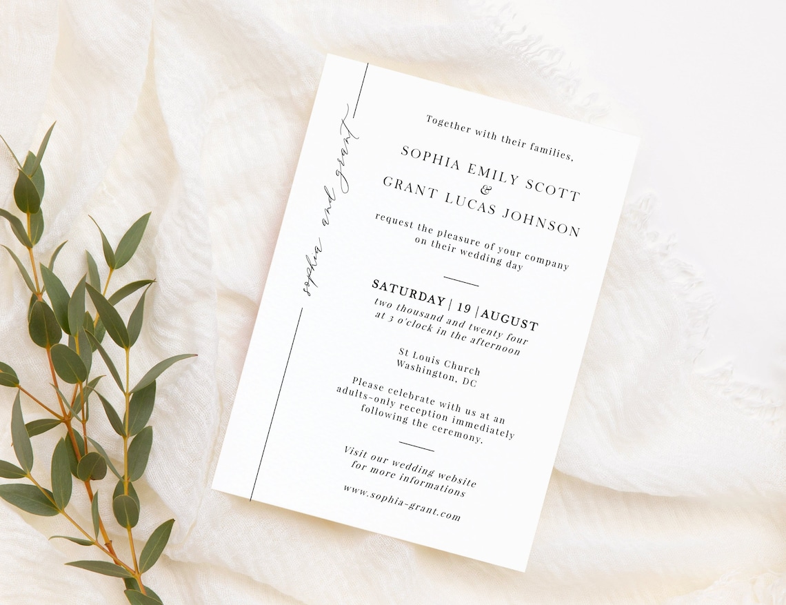 Adults Only Wedding Invitation Etiquette Wording, Modern Custom Wedding