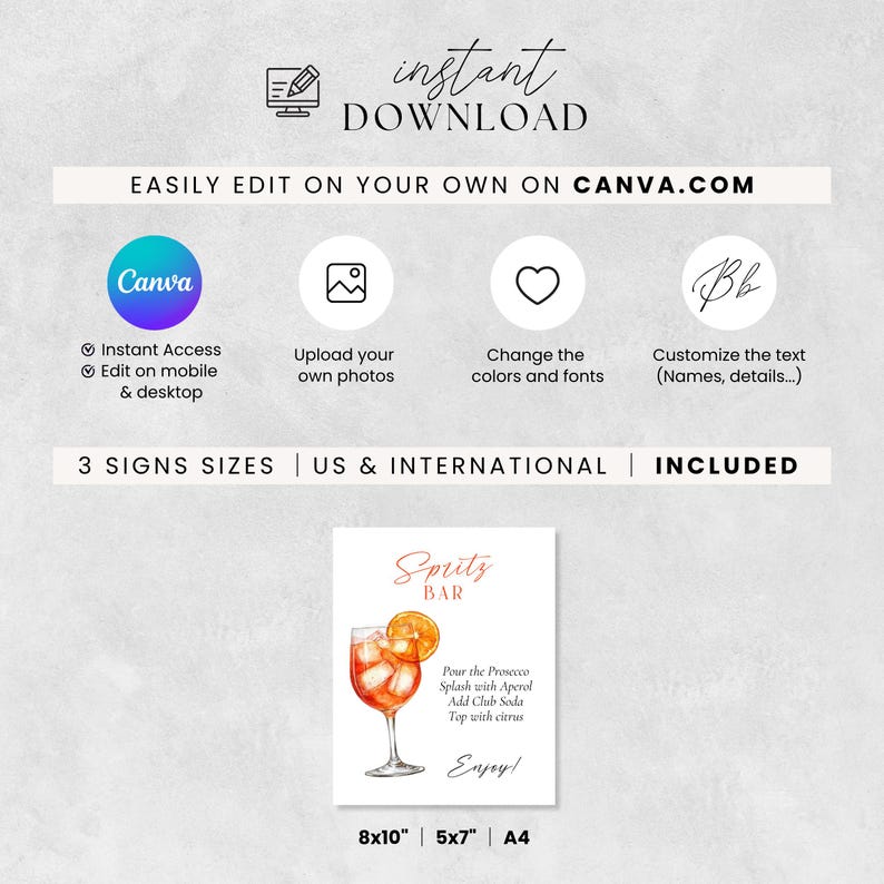 Aperol Spritz Bar Menu Sign Editable Canva Template | Cocktail Aperol ...