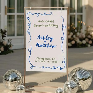 Whimsical Wedding Welcome Sign Canva Template, Elegant Hand Drawn Retro Style, Printable Colorful Scribble Wavy Sign,Modern Welcome Sign B03