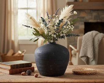 Elegant Handmade Stoneware Black Vase H21cm - Scandinavian Home Decor