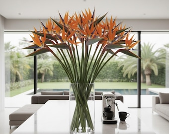 Lifelike Bird of Paradise Silk Flower Single Stem – Tropical Home Decor, Wedding