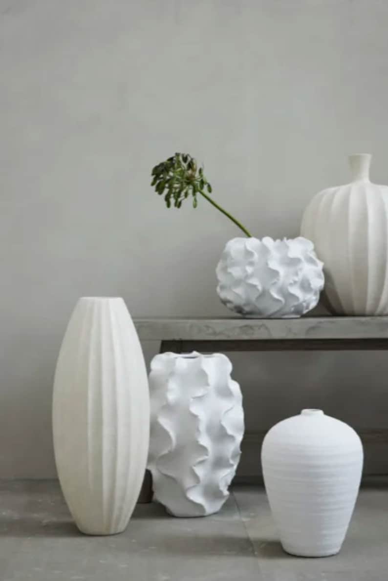 Scandinavianinspired Ceramic Vase Modern White Stoneware, 30cm Height