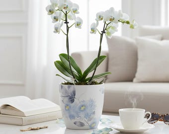 Maceta de cerámica floral / Decoración escandinava para el hogar, 15 cm