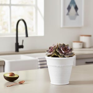 Small White Ribbed Plant Pot - Ceramic Planter for Indoor Plants - 11 cm