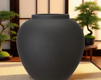 Sleek Black Large Ceramic Plant Pot - Modern Scandinavian Home Decor