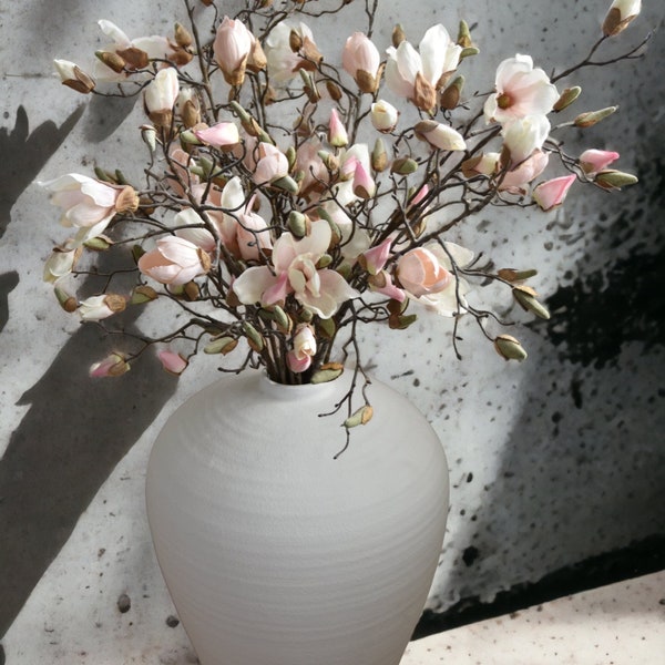 Elegant Artificial Pink & White Magnolia Stem - Lifelike Floral Accent for Home Decor