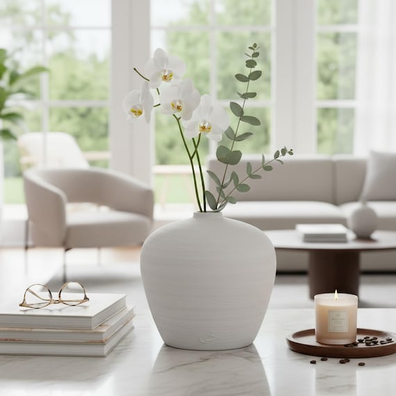 Casa Steingut Vase Weiß