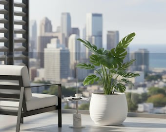 Contemporary Scandinavian White Matt 31cm Ceramic Planter - Ideal for Indoor Plants