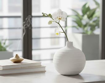 Minimalist White Terracotta Vase - Scandinavian Home Decor (14x14 cm)