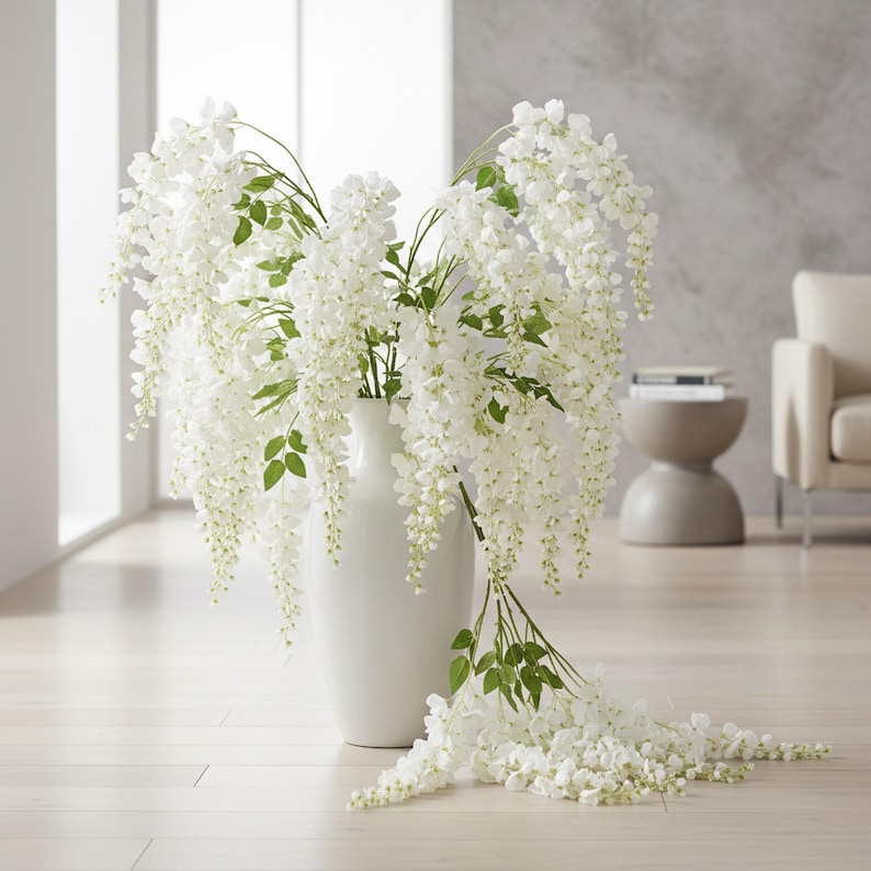 Wisteria White Artificial Stem - Ideal for Home Decor or Weddings image 1