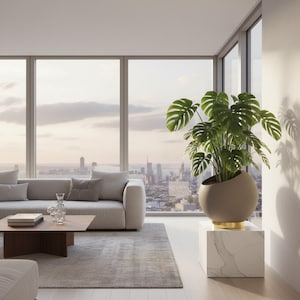 Eleganter Luxus Taupe & Gold Globe Blumentopf - Modernes Dekor für Zuhause oder Büro