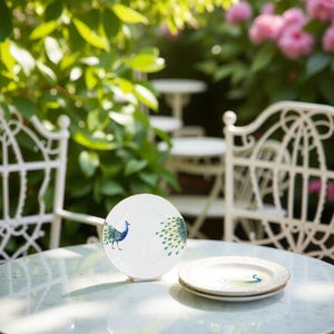 Elegant Set of 4 Porcelain Peacock Side Plates - Perfect Addition to Your Tableware Collection