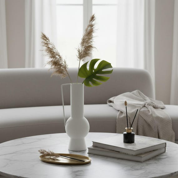 Schicke moderne weiße Vase | Minimalistisches Wohndekor | Skandinavisch inspiriertes Housewarming Geschenk