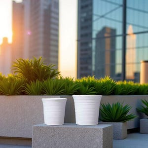 Minimalist Fluted White Plant Pot - Small Size - Set of Two - Modern Home Decor