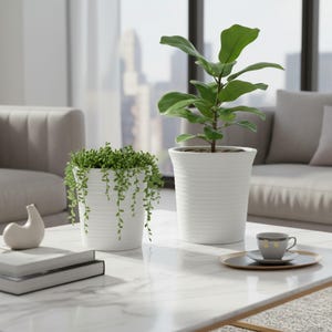 Minimalist Fluted White Plant Pot - Small Size - Set of Two - Modern Home Decor