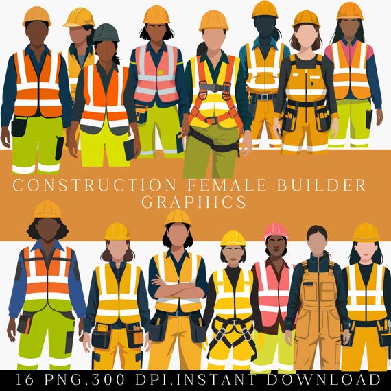 Women in Construction Clipart Set: Safety PPE Vector Graphics (SVG/PNG)
