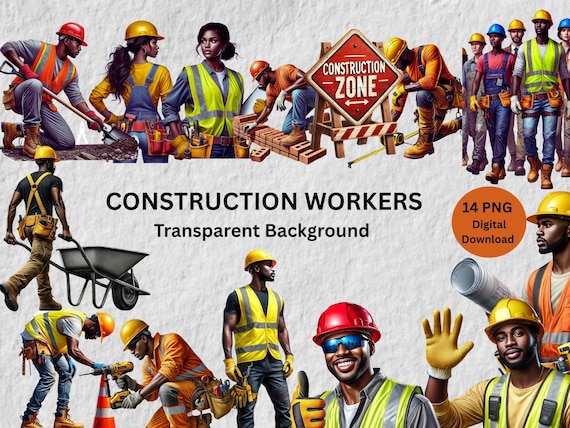 Construction Worker Clipart Bundle: Builders & Tools PNG (Digital Download)