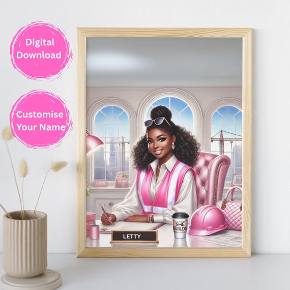 Personalized Construction Woman Portrait: Boss Lady Office Art (Digital Download)