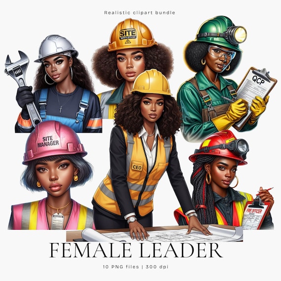 Construction Lady Clip Art PNG: Diverse Female Builder Digital Download