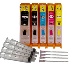 Refillable Ink Cartridges fits Canon PGI-580XXL CLI-581XXL Pixma TS705 TS8150 TS9150 TS6350 TS6250 TS8250 TR8550 TR7550 TS8151 TS820