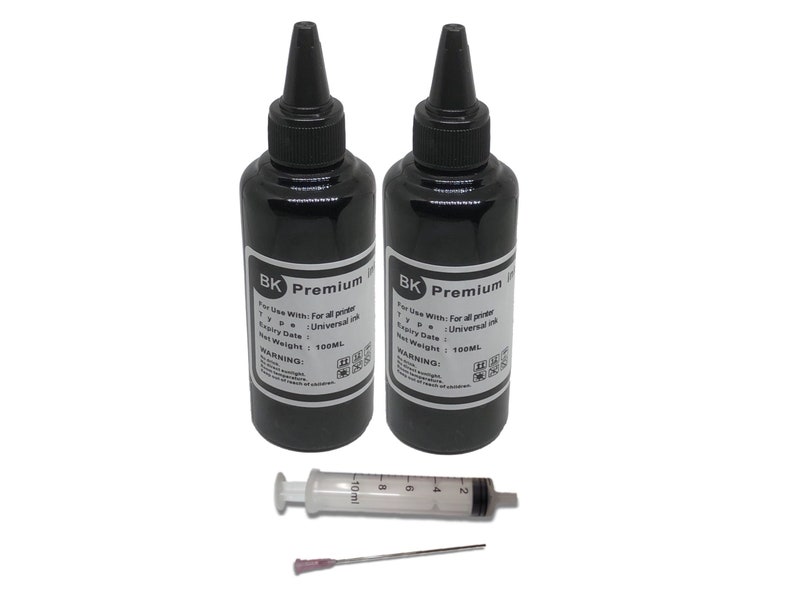 Premium black refill Ink Kit with syringe for All Hp, epson, canon and lexmark Inkjet Printer 200ml afbeelding 1