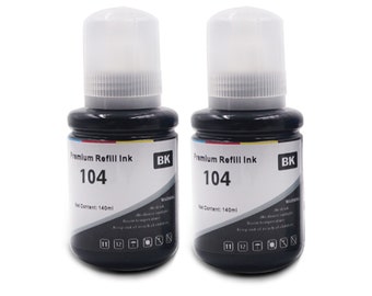 2 Black 104 Ecotank Ink Bottle Refill fits Epson ET-2710 ET-2711 ET-4700 140ml