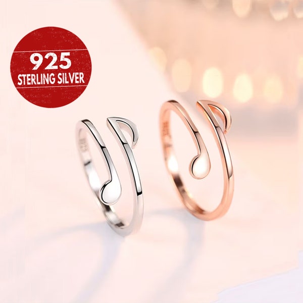 S925 Sterling Silver Music Ring S925 Minimalist Ring Music Lover Gift Note Shaped Ring Music Lover Ring